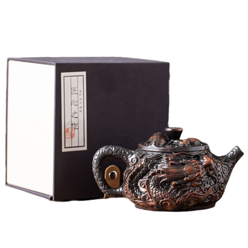 手工茶壺原礦紫泥滿雕祥龍壺大容量功夫茶具泡茶壺立體雕刻高檔壺