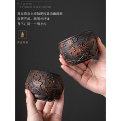 紫陶主人杯品茗茶杯陶瓷功夫家用FY茶壺茶盞紫砂茶具高級單杯家用