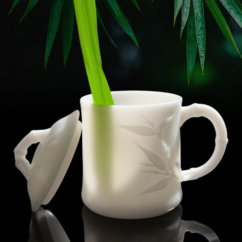 羊脂玉德化白瓷辦公杯家用陶瓷泡茶個人杯帶蓋水杯冰種高級郭志保