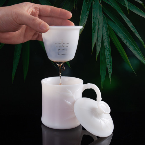 羊脂玉德化白瓷辦公杯家用陶瓷泡茶個人杯帶蓋水杯冰種高級郭志保