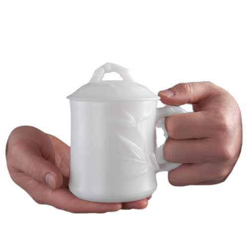 羊脂玉德化白瓷辦公杯家用陶瓷泡茶個人杯帶蓋水杯冰種高級郭志保