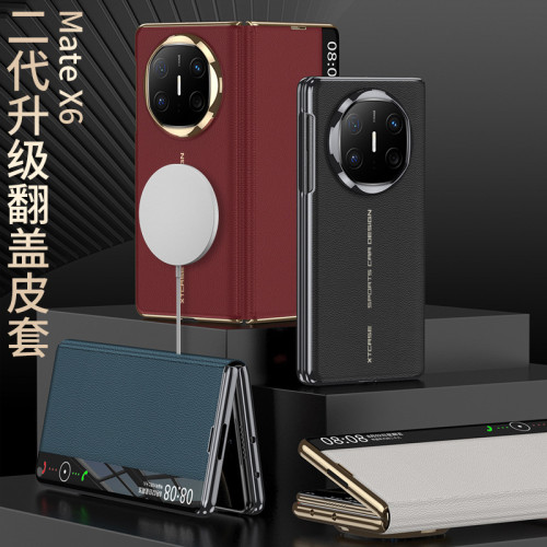 適用華爲MateX6折曡保護套智能視窗磁吸翻蓋pu素皮全包防摔保護套