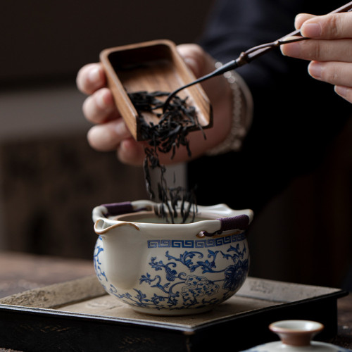 汝窰纏枝蓮手抓壺蓋碗茶杯單個高檔復古青花泡茶帶蓋陶瓷功夫茶具