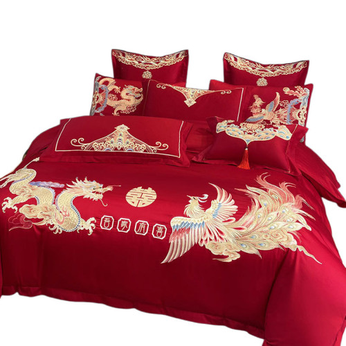 婚慶四件套婚嫁新婚床品刺綉被套紅色結婚禮婚房婚床喜慶綉花套件