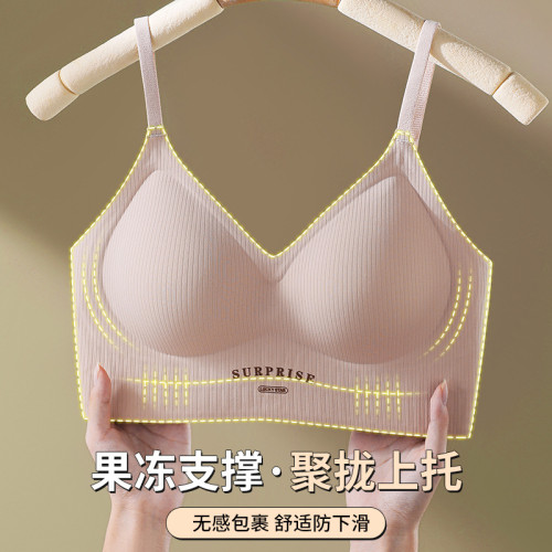 無痕內衣大露背女果凍膠軟支撐固定杯小胸聚攏透氣性感無鋼圈文胸