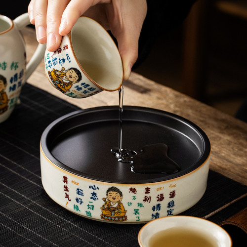汝窰我彿持杯壺承乾泡台家用高級儲水式茶杯大容量蓄水圓形壺托