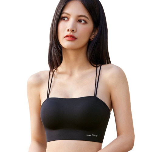 一體式無痕交叉美背吊帶內衣女無鋼圈固定杯春夏內搭運動背心文胸