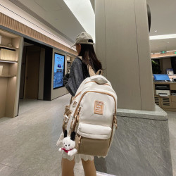 日系學生書包女工裝風韓版初中生大容量撞色雙肩包高中旅行後背包男