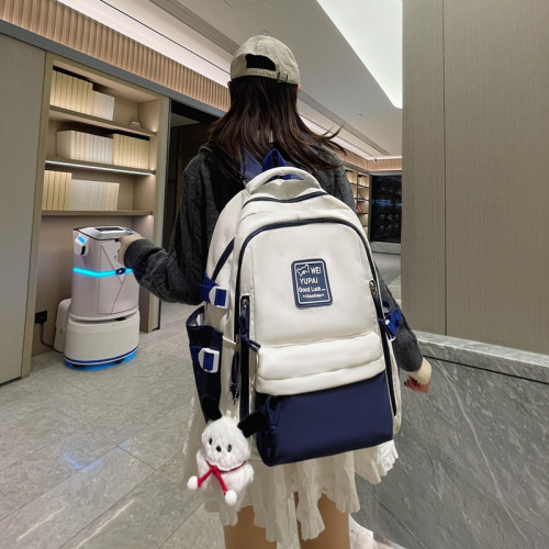 日系學生書包女工裝風韓版初中生大容量撞色雙肩包高中旅行後背包男