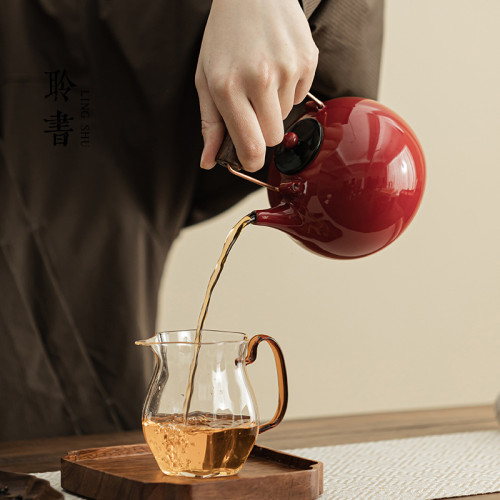 粗陶圍爐煮茶煮茶壺套裝復古大紅色家用室內陶瓷烤茶爐烘茶煮茶爐