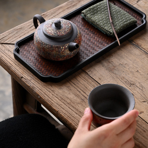 粗陶巖礦斑斕茶壺復古茶杯茶具純手工彩陶工藝西施壺柴燒泡茶單壺
