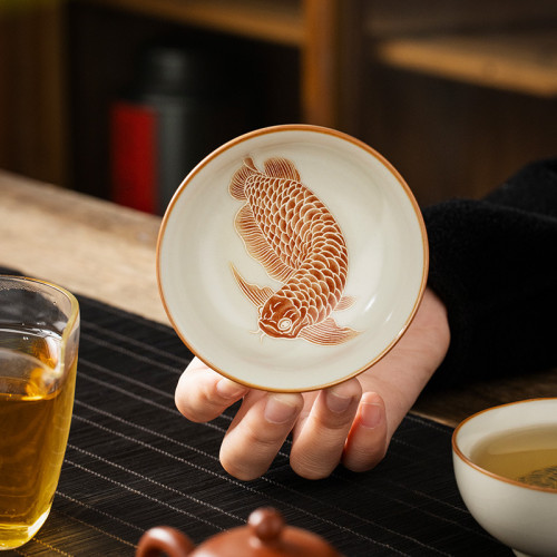 汝窰銀鱗禦龍普洱杯陶瓷茶杯主人杯家用單杯個人專用茶具品茗杯子