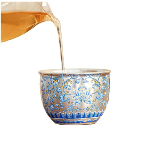 .纏枝蓮鎏銀主人杯水缸茶杯茶盞高F端單杯個人專用大容量高級品茗