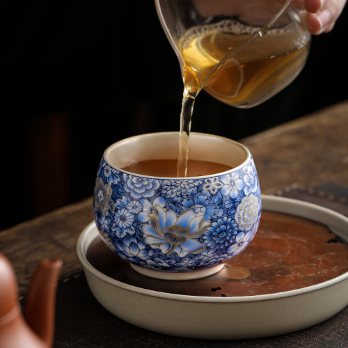 古汝鎏銀萬花茶杯個人專用高檔精緻男女主人杯單杯品茗杯功夫茶具