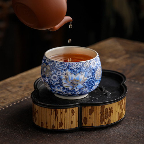 古汝鎏銀萬花茶杯個人專用高檔精緻男女主人杯單杯品茗杯功夫茶具