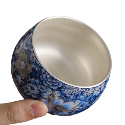 古汝鎏銀萬花茶杯個人專用高檔精緻男女主人杯單杯品茗杯功夫茶具