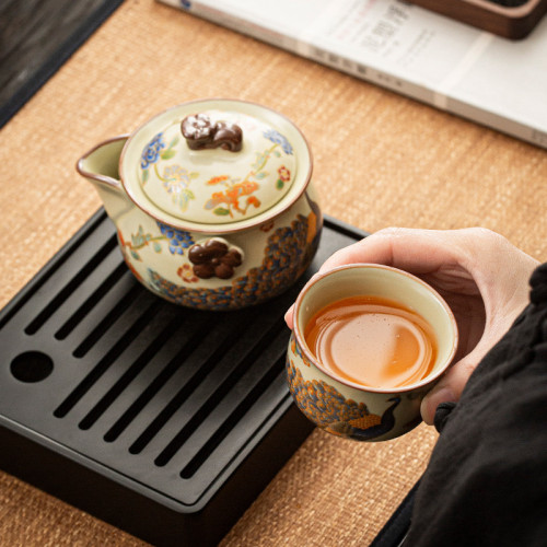 汝窰孔雀蓋碗茶杯防燙手抓壺景德鎮功夫茶具泡茶壺茶器茶碗伴手禮