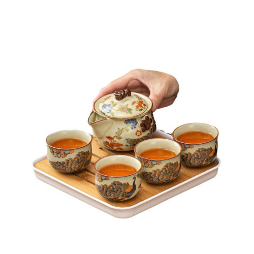 汝窰孔雀蓋碗茶杯防燙手抓壺景德鎮功夫茶具泡茶壺茶器茶碗伴手禮