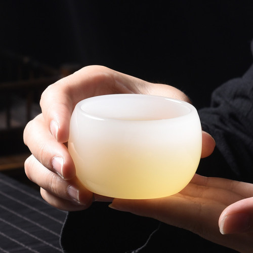 家用鑲銀白瓷玉瓷茶杯大號品茗杯琉璃玉茶盞主人杯單杯銀杯禮盒裝