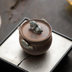 老巖泥鎏銀祥雲醒獅壺家用復古手抓壺泡茶專用純手工茶具