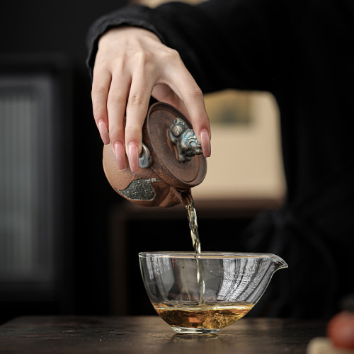 老巖泥鎏銀祥雲醒獅壺家用復古手抓壺泡茶專用純手工茶具