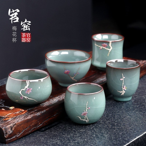 高檔官窰主人杯功夫茶杯男女士高級感單個茶盞冰裂陶瓷杯個人專用