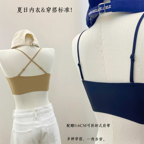 防滑文胸吊帶小胸聚攏半杯防走光無肩帶內衣女透氣無鋼圈薄杯胸罩