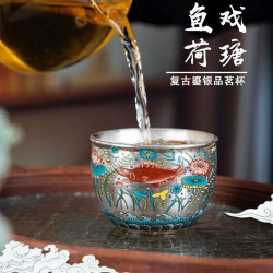 陶瓷鎏銀主人茶杯品茗單杯陶瓷主人杯家用銀杯高檔單人功夫茶具