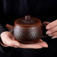 紫陶鎚紋漢瓦壺大容量手工復古家用泡茶壺大寬口鳳鳴紫砂壺禮盒裝