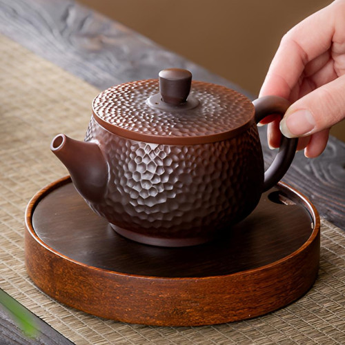 紫陶鎚紋漢瓦壺大容量手工復古家用泡茶壺大寬口鳳鳴紫砂壺禮盒裝