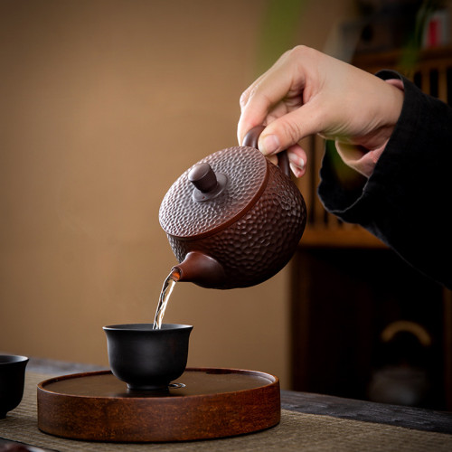紫陶鎚紋漢瓦壺大容量手工復古家用泡茶壺大寬口鳳鳴紫砂壺禮盒裝