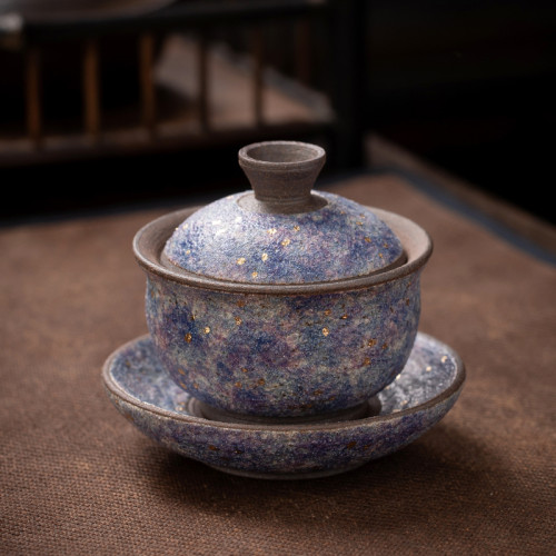 柴燒巖礦三才蓋碗巖礦茶杯景德鎮蓋杯創意功夫茶具主泡茶碗泡茶器