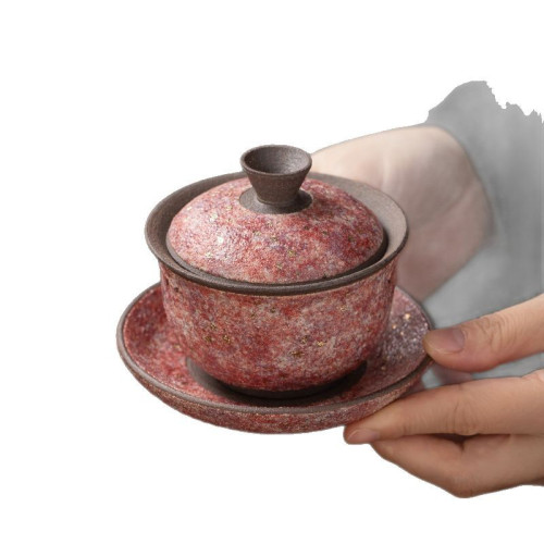 柴燒巖礦三才蓋碗巖礦茶杯景德鎮蓋杯創意功夫茶具主泡茶碗泡茶器