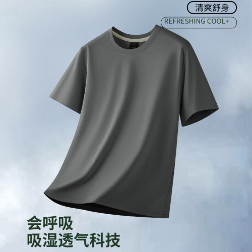 高品質男士夏季短袖t恤醋酸莫代爾冰絲青年圓領半袖涼感透氣體恤