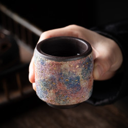 柴燒巖礦主人茶杯茶盞品茗杯老巖泥個人專用茶杯粗陶創意茶器禮品