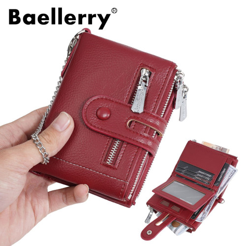 baellerry新款女士錢包雙拉鍊時尚三折短款多卡位錢包卡包女