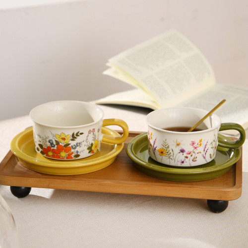 復古高顔值水杯陶瓷杯餐廳下午茶杯馬克杯拿鐵咖啡杯一杯一碟套裝 復古高顔值水杯陶瓷杯餐廳下午茶杯馬克杯拿鐵咖啡杯一杯一碟套裝