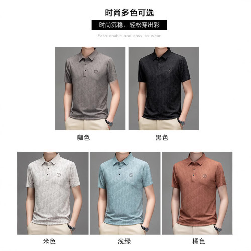 新款男士翻領短袖t恤polo衫休閒上衣涼感男t恤男式夏季休閒爸爸裝