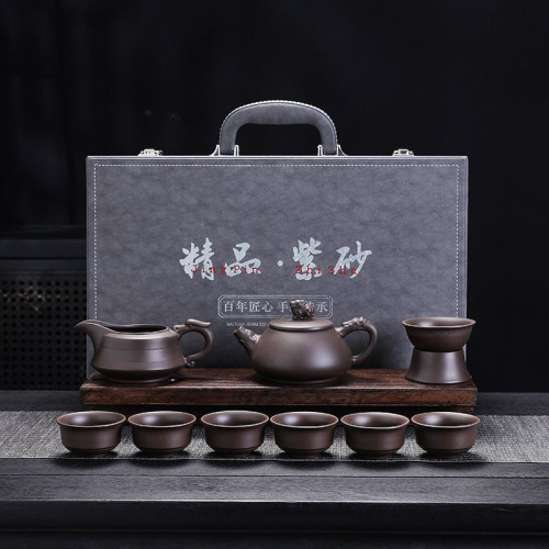 高檔紫砂茶具套裝硃泥茶具功夫泡茶壺家用會客喝茶茶杯蓋碗泡茶器