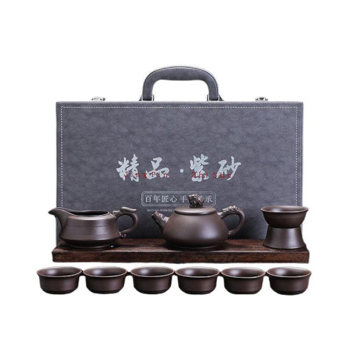 高檔紫砂茶具套裝硃泥茶具功夫泡茶壺家用會客喝茶茶杯蓋碗泡茶器