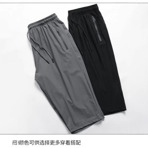 運動休閒五分褲冰絲短褲彈力速乾夏季薄款寬松大碼褲子男士七分褲