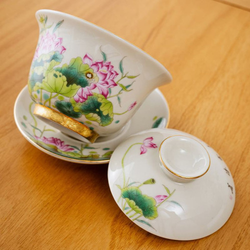 單個三才泡茶蓋碗茶杯大號陶瓷茶碗青白瓷功夫茶具青花瓷瓷理陶裡