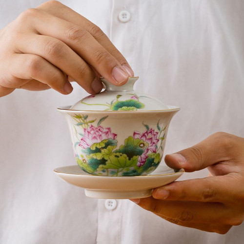 單個三才泡茶蓋碗茶杯大號陶瓷茶碗青白瓷功夫茶具青花瓷瓷理陶裡