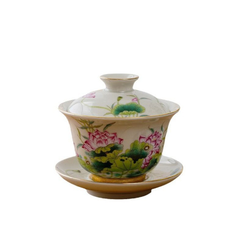單個三才泡茶蓋碗茶杯大號陶瓷茶碗青白瓷功夫茶具青花瓷瓷理陶裡