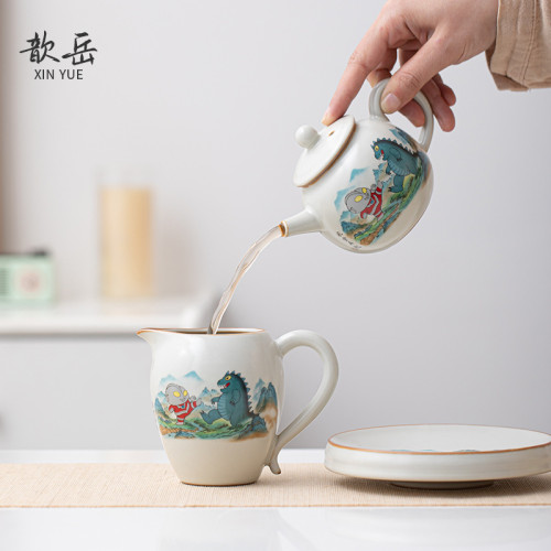 陶瓷汝窰奧特曼茶壺單壺家用大號單個將軍壺可養開片陶瓷茶壺茶具
