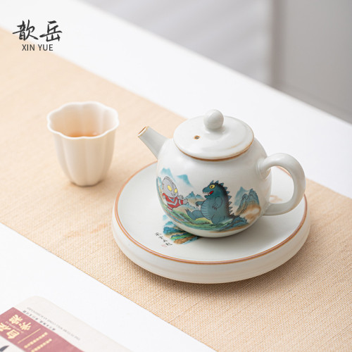 陶瓷汝窰奧特曼茶壺單壺家用大號單個將軍壺可養開片陶瓷茶壺茶具