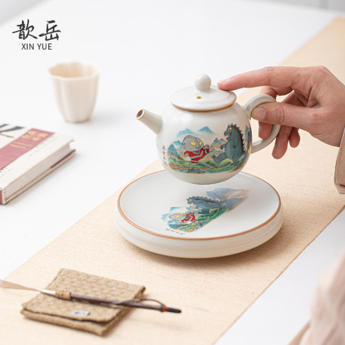 陶瓷汝窰奧特曼茶壺單壺家用大號單個將軍壺可養開片陶瓷茶壺茶具