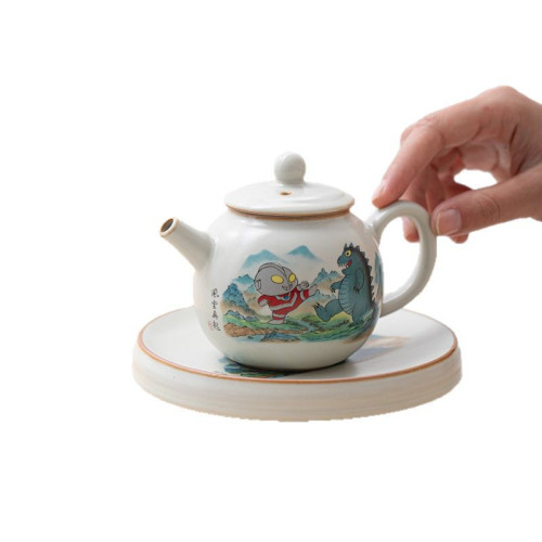 陶瓷汝窰奧特曼茶壺單壺家用大號單個將軍壺可養開片陶瓷茶壺茶具
