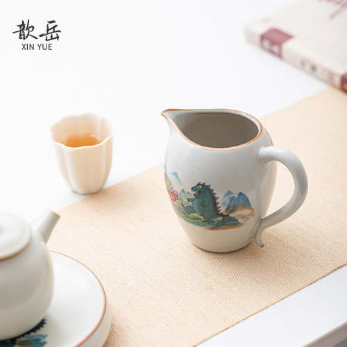 米黃汝窰奧特曼陶瓷公道杯茶水分茶器家用大容量高檔茶海功夫茶具