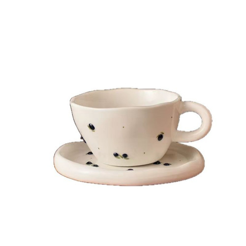 高顔值手捏陶瓷咖啡杯可愛櫻桃馬克杯家用水杯早餐杯一杯一碟套裝